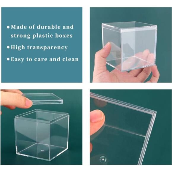 Clear Acrylic Box with Lid, 4 Pack 4x4x4 inches Clear Plastic Box for Organize - Picture 3 of 8